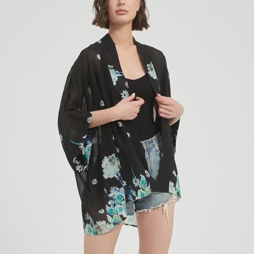 Max Hsuan Women's Loose Print Sheer Chiffon Kimono Beach Swim Cover up Cardigan Capes Blouse Tops - Image 2