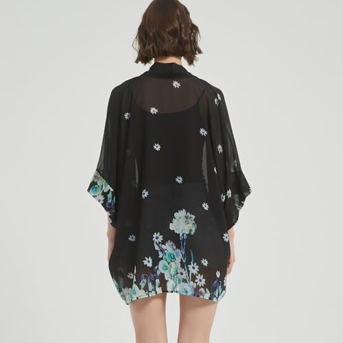 Max Hsuan Women's Loose Print Sheer Chiffon Kimono Beach Swim Cover up Cardigan Capes Blouse Tops - Image 5