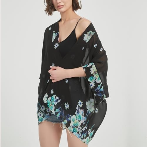 Max Hsuan Women's Loose Print Sheer Chiffon Kimono Beach Swim Cover up Cardigan Capes Blouse Tops - Image 3