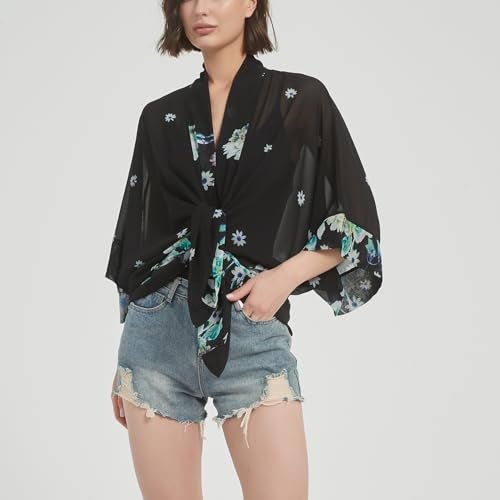 Max Hsuan Women's Loose Print Sheer Chiffon Kimono Beach Swim Cover up Cardigan Capes Blouse Tops - Image 4