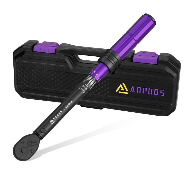 ANPUDS 1/4 Inch Drive Click Torque Wrench, 20-240 in.lb/2.3-27.1 Nm, Aluminum Adjustable Inch Pound Tool with 72 Tooth, Dual Range Scales, Small Bike Torque Wrench for Bicycle Maintenance - Image 1