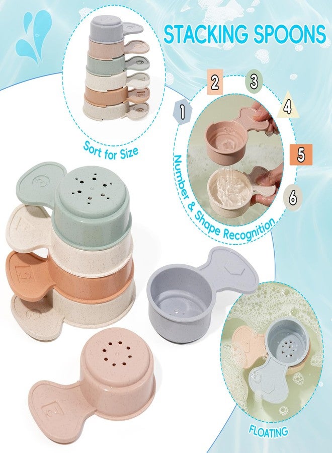 AMCHSURI Baby Bath Toys for Kids Ages 1-3, 15PCS Mold Free Bath Toys Toddlers 2-4, Bathtub Pool Water Table Toys, Silicone Bath Toy and Floating Boats & Stacking Spoons for Babies 6-12 Months - Image 4
