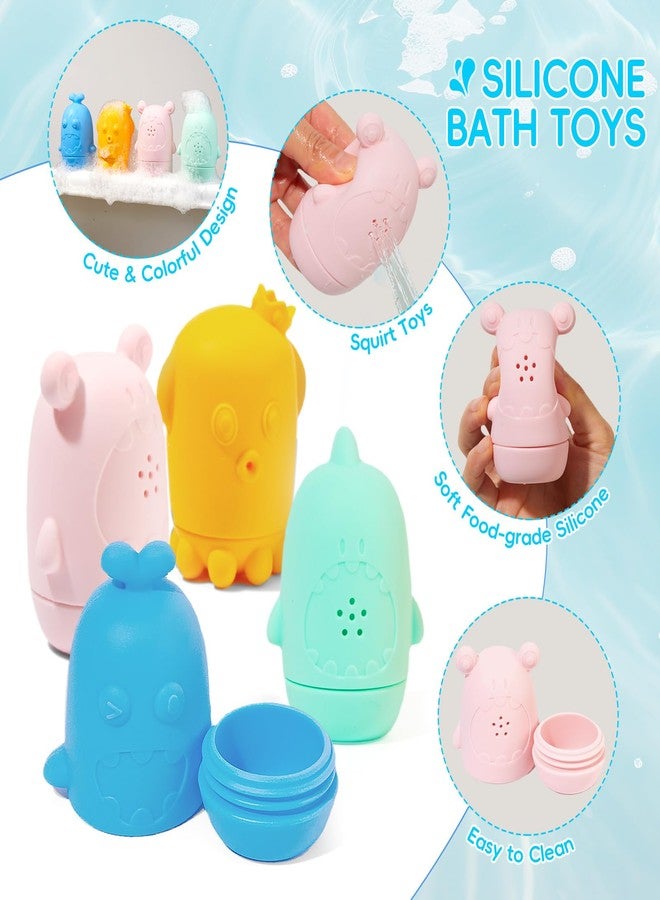 AMCHSURI Baby Bath Toys for Kids Ages 1-3, 15PCS Mold Free Bath Toys Toddlers 2-4, Bathtub Pool Water Table Toys, Silicone Bath Toy and Floating Boats & Stacking Spoons for Babies 6-12 Months - Image 3