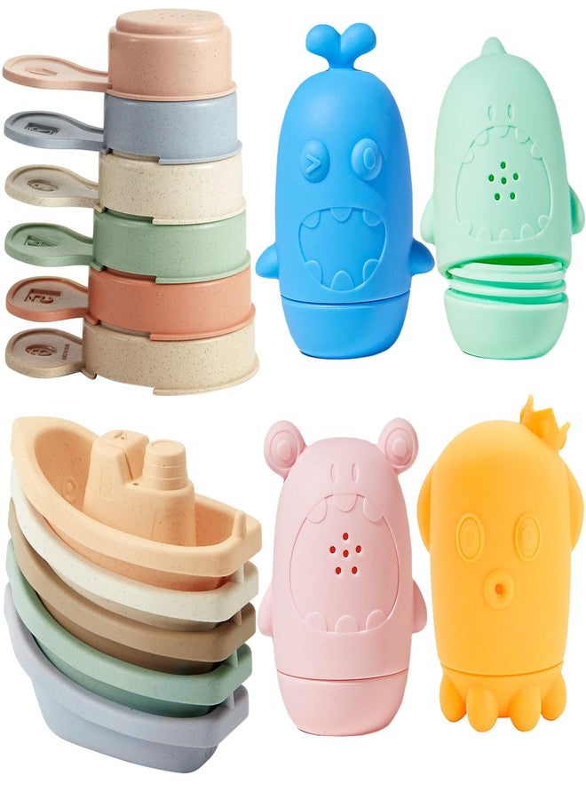 AMCHSURI Baby Bath Toys for Kids Ages 1-3, 15PCS Mold Free Bath Toys Toddlers 2-4, Bathtub Pool Water Table Toys, Silicone Bath Toy and Floating Boats & Stacking Spoons for Babies 6-12 Months - Image 1