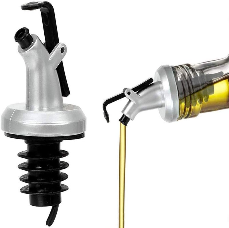 Winkelen Oil Bottle Cap Dispenser Bottle Plastic Nozzle Stopper Pourer Leak-Proof Small Olive Oil Pour Spouts Household Perfect for Oil Vinegar for Bar, Restaurants, Kitchen Pack of 4 (Black, Silver) - Image 4