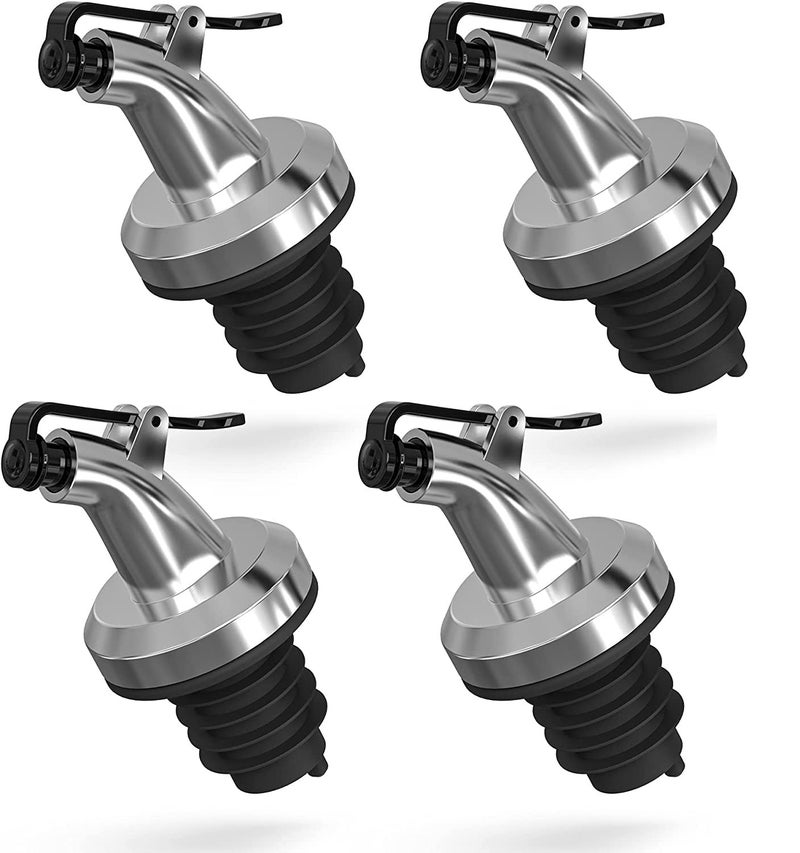 Winkelen Oil Bottle Cap Dispenser Bottle Plastic Nozzle Stopper Pourer Leak-Proof Small Olive Oil Pour Spouts Household Perfect for Oil Vinegar for Bar, Restaurants, Kitchen Pack of 4 (Black, Silver) - Image 1