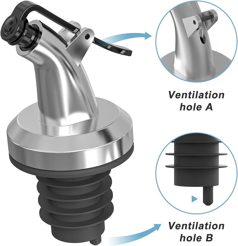 Winkelen Oil Bottle Cap Dispenser Bottle Plastic Nozzle Stopper Pourer Leak-Proof Small Olive Oil Pour Spouts Household Perfect for Oil Vinegar for Bar, Restaurants, Kitchen Pack of 4 (Black, Silver) - Image 5