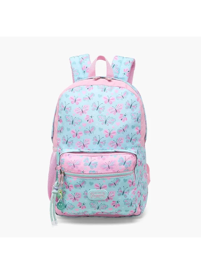 Sensazioni 17.5 Inch-Backpack-Butterfly-1 Cmprt-Aqua (Polyester) Muticolour \ 30X14X45