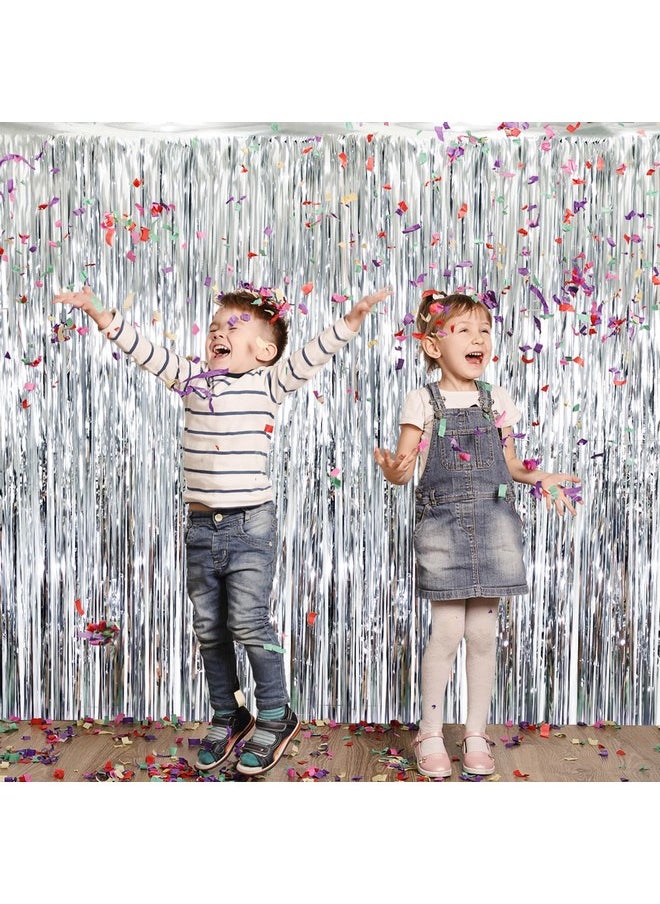 GOER 1, Silver : GOER 3.2 ft x 9.8 ft Metallic Tinsel Foil Fringe Curtains for Party Photo Backdrop Wedding Decor (Silver,1 pack)  - Image 2