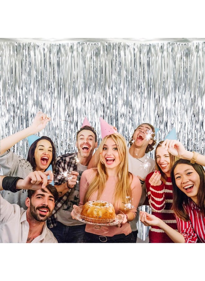 GOER 1, Silver : GOER 3.2 ft x 9.8 ft Metallic Tinsel Foil Fringe Curtains for Party Photo Backdrop Wedding Decor (Silver,1 pack)  - Image 3