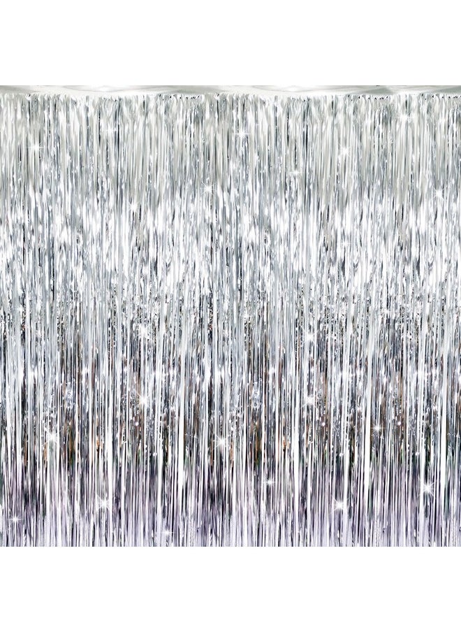 GOER 1, Silver : GOER 3.2 ft x 9.8 ft Metallic Tinsel Foil Fringe Curtains for Party Photo Backdrop Wedding Decor (Silver,1 pack)  - Image 1