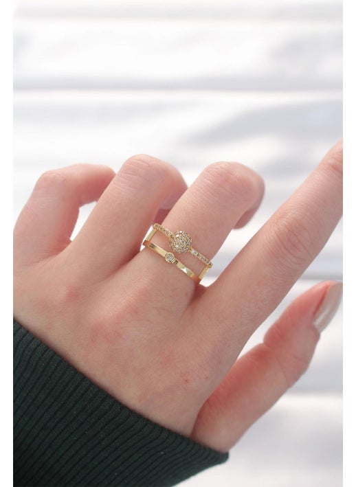 2-Piece Look Ball Model Gold Color Adjustable Ring
