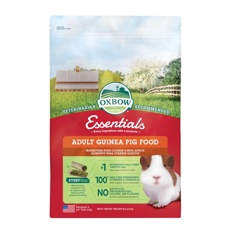 Oxbow Essentials Guinea Pig Food, Adult Guinea Pig, Made with Oxbow Timothy Hay, Pet Food Pellets with Vitamin C, Small Animal Pet Products, Made in USA, High Fiber, 10 lb. bag - Image 1