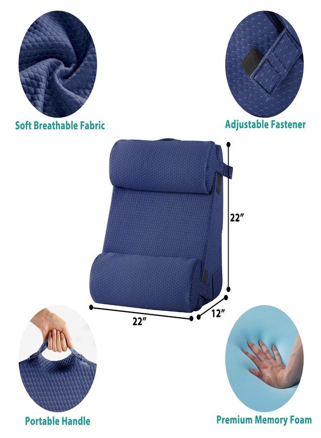 Bedluxe Adjustable 4pcs Bed Wedge Pillow Set, Memory Foam Wedges Pillow Post Surgery for Back, Neck, Leg Pain Relief, Pillows Wedge for Sleeping, Sitting up in Bed, Acid Reflux and GERD, Navy Blue - Image 2