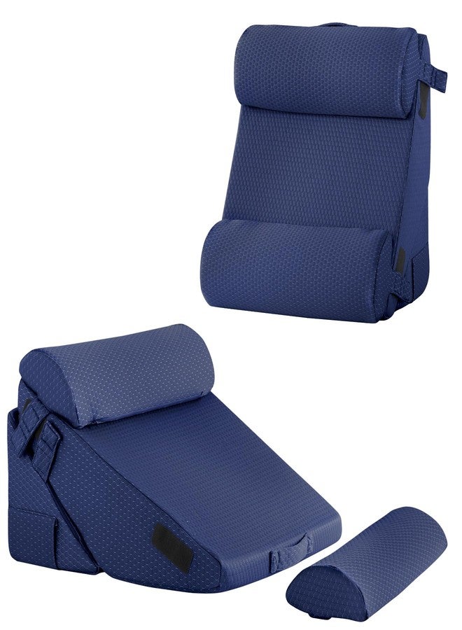 Bedluxe Adjustable 4pcs Bed Wedge Pillow Set, Memory Foam Wedges Pillow Post Surgery for Back, Neck, Leg Pain Relief, Pillows Wedge for Sleeping, Sitting up in Bed, Acid Reflux and GERD, Navy Blue - Image 1
