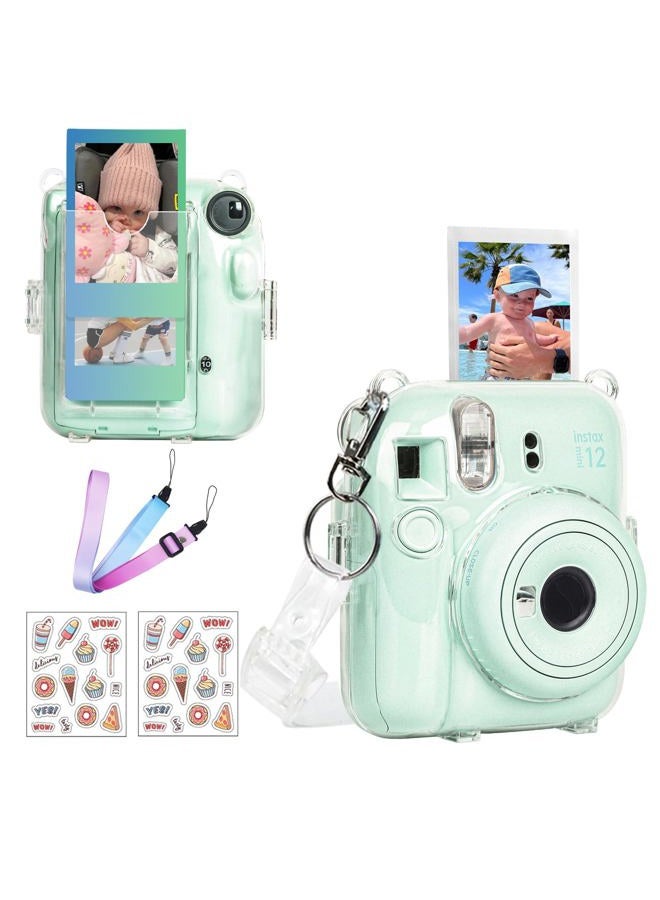 CAIYOULE Mini 12 Clear Case - Protective Camera Case Compatible For Fujifilm Instax Mini 12, Rigid PC Camera Case with Photo Storage, with 2 Straps and Stickers (No Camera) - Image 1