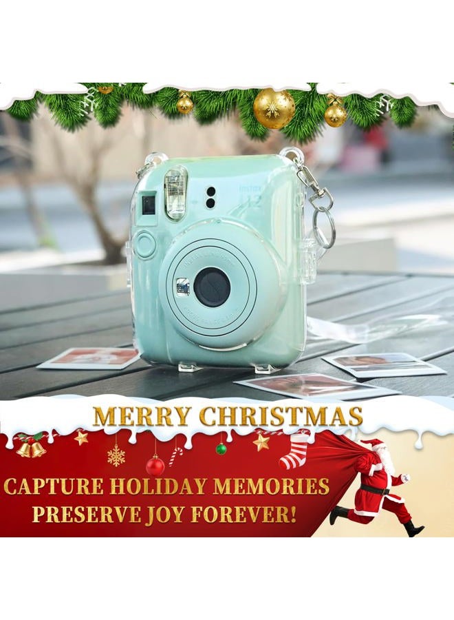CAIYOULE Mini 12 Clear Case - Protective Camera Case Compatible For Fujifilm Instax Mini 12, Rigid PC Camera Case with Photo Storage, with 2 Straps and Stickers (No Camera) - Image 2
