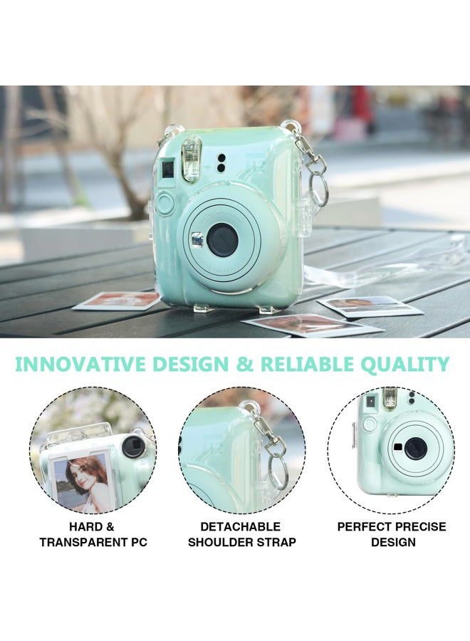 CAIYOULE Mini 12 Clear Case - Protective Camera Case Compatible For Fujifilm Instax Mini 12, Rigid PC Camera Case with Photo Storage, with 2 Straps and Stickers (No Camera) - Image 3