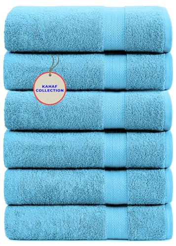 KAHAF COLLECTION 100 Cotton Bath Towels 24x48 Pack of 6 Towels Quick Dry Highly Absorbent Soft Feel Towel Gym Spa Bathroom Shower Pool Luxury Soft Towels Aqua 24x486 Pack - Image 1