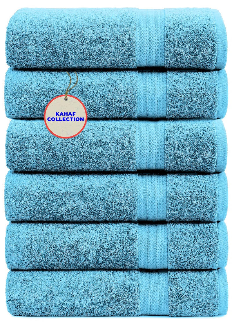 KAHAF COLLECTION 100 Cotton Bath Towels 24x48 Pack of 6 Towels Quick Dry Highly Absorbent Soft Feel Towel Gym Spa Bathroom Shower Pool Luxury Soft Towels Aqua 24x486 Pack - Image 2