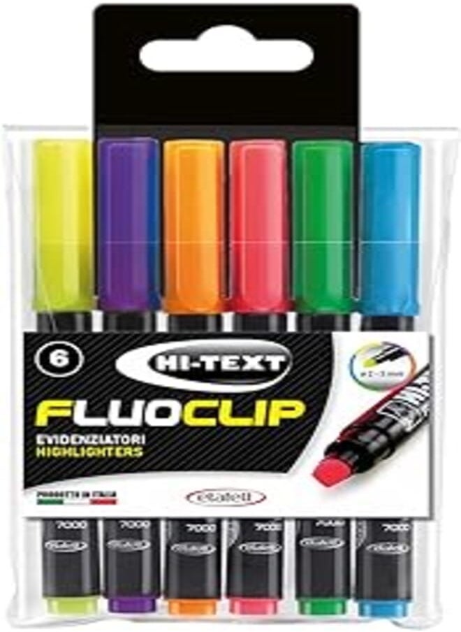etafelt Etafelt 27000HF006BE HI-TEXT Fluoclip Highlighter Set - 6 Pieces 