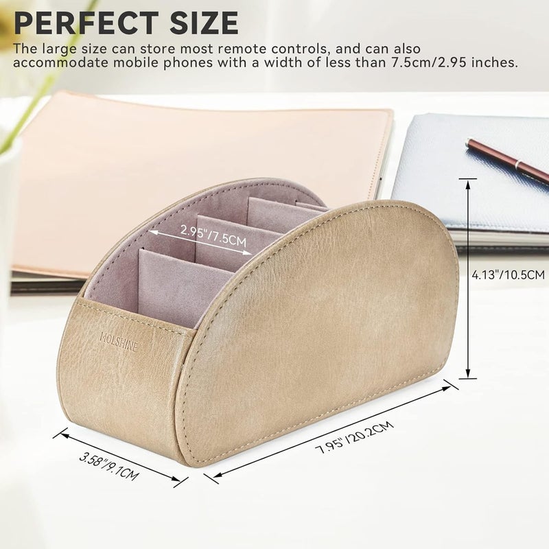 molshine Remote Control Holder with 5 Compartments,Pu Leather Office Organization Storage Caddy Box for Tv Remote ,Heater Controllers,Media Player,Office Supplies,Makeup Brush (Beige Gray) - Image 2