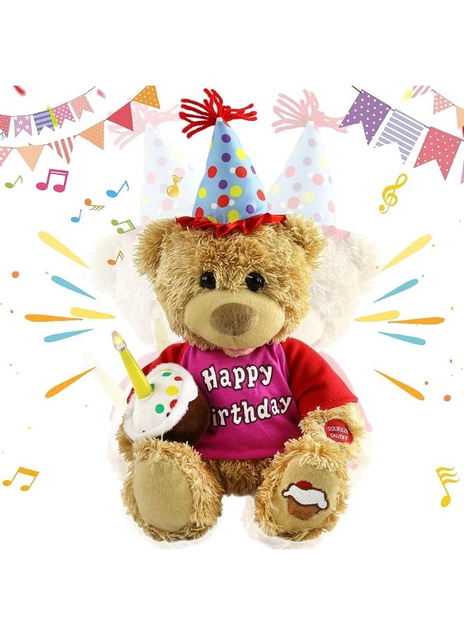 Houwsbaby - Houwsbaby 13.5'' Birthday Teddy Bear Interactive Stuffed Animal Electric Singing Musical Plush Toy with Cupcake, Glow Candle Gifts for Kids Girls Boys Valentine's Day Holiday - Image 1