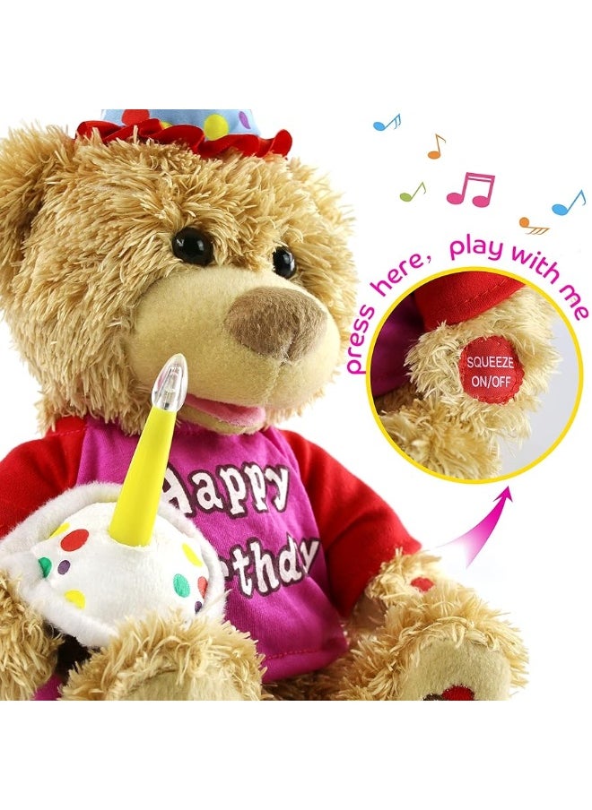 Houwsbaby - Houwsbaby 13.5'' Birthday Teddy Bear Interactive Stuffed Animal Electric Singing Musical Plush Toy with Cupcake, Glow Candle Gifts for Kids Girls Boys Valentine's Day Holiday - Image 1