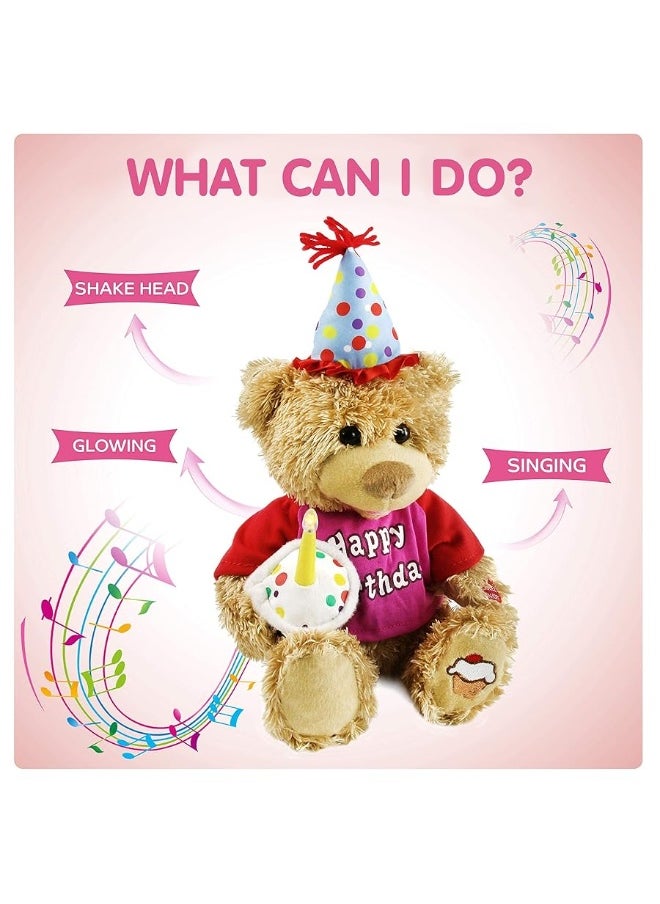 Houwsbaby - Houwsbaby 13.5'' Birthday Teddy Bear Interactive Stuffed Animal Electric Singing Musical Plush Toy with Cupcake, Glow Candle Gifts for Kids Girls Boys Valentine's Day Holiday - Image 1