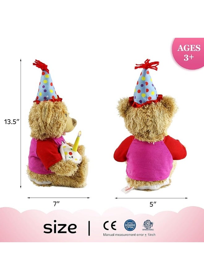 Houwsbaby - Houwsbaby 13.5'' Birthday Teddy Bear Interactive Stuffed Animal Electric Singing Musical Plush Toy with Cupcake, Glow Candle Gifts for Kids Girls Boys Valentine's Day Holiday - Image 1