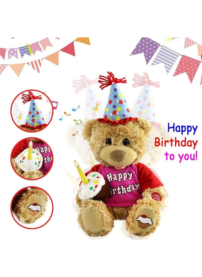 Houwsbaby - Houwsbaby 13.5'' Birthday Teddy Bear Interactive Stuffed Animal Electric Singing Musical Plush Toy with Cupcake, Glow Candle Gifts for Kids Girls Boys Valentine's Day Holiday - Image 1