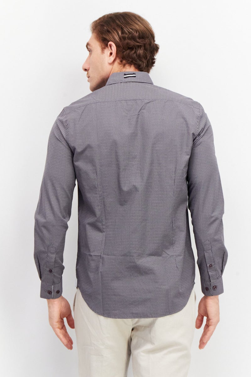 william rast قميص رجالي عادي بأكمام طويلة وطباعة شاملة، رمادي - Image 2
