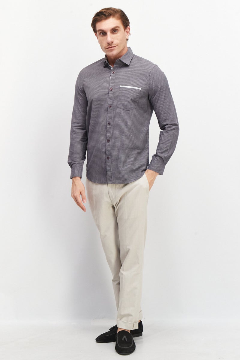 william rast قميص رجالي عادي بأكمام طويلة وطباعة شاملة، رمادي - Image 3