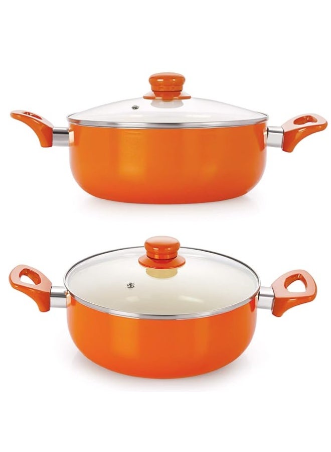 Nirlon Induction Base Ceramic Cookware Set, 2-Pieces, Orange - Image 1