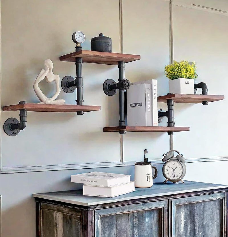 BIXIRAO Industrial Rustic Modern Solid Wood Ladder Pipe Wall Mounted Floating Shelves â€“ 4 Tiers Bookshelf,DIY Storage Shelving,Hung Bracket,Bookcases - Image 1