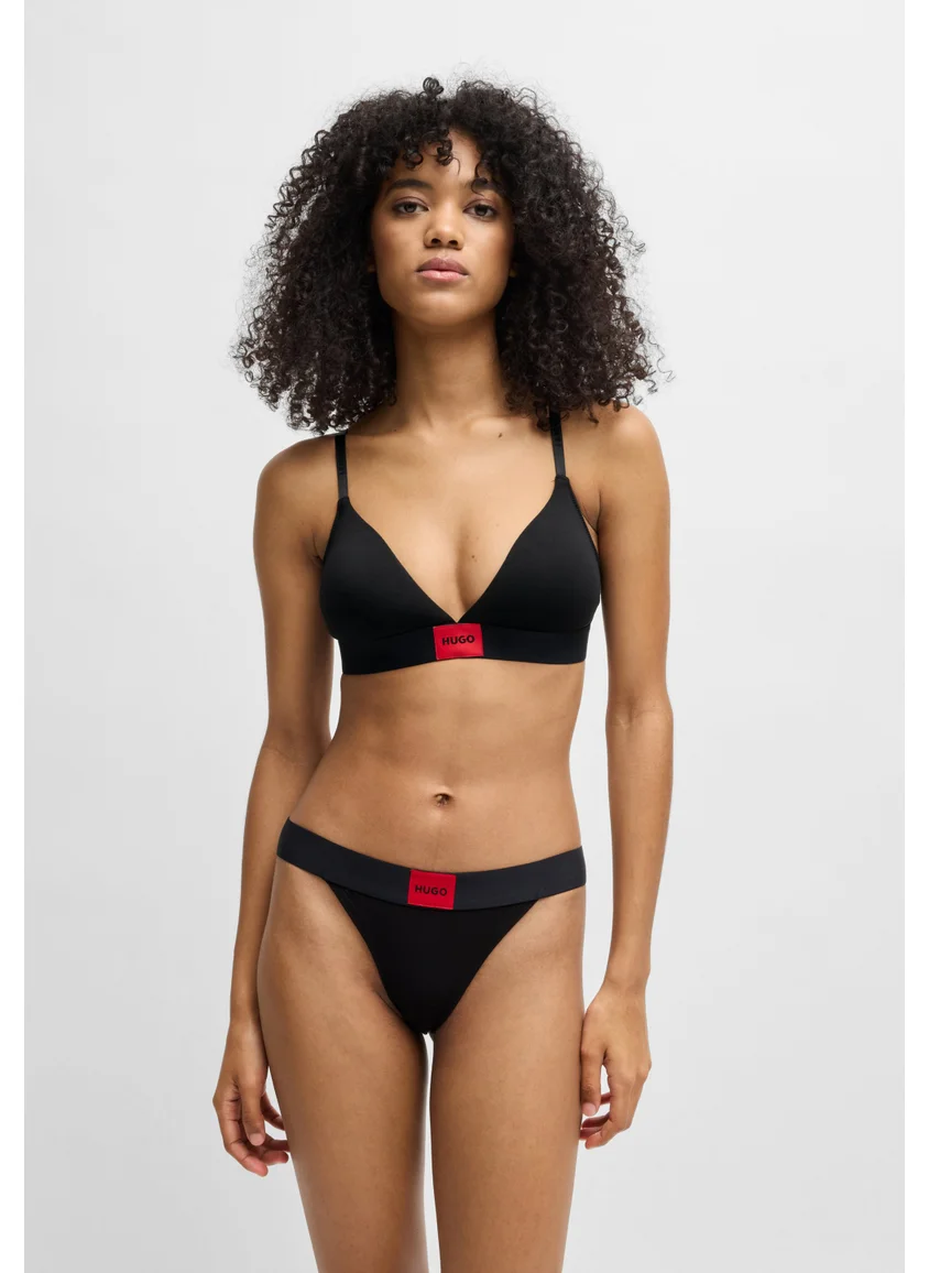 HUGO Stretch-cotton triangle bra with red logo label