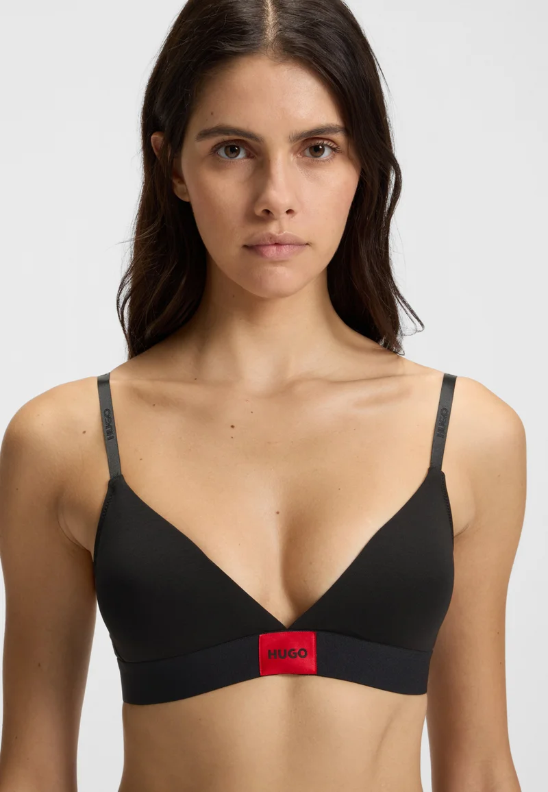 HUGO Black Stretch-cotton triangle bra with red logo for Women | Best Price UAE