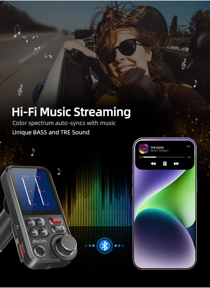 Car Bluetooth Adapter - Car Fast Charger - MP3 Music Player - Built-in Colored Lights - Wireless Radio Adapter- FM Transmitter - Car Kit - Car Accessories - Support USB Disk