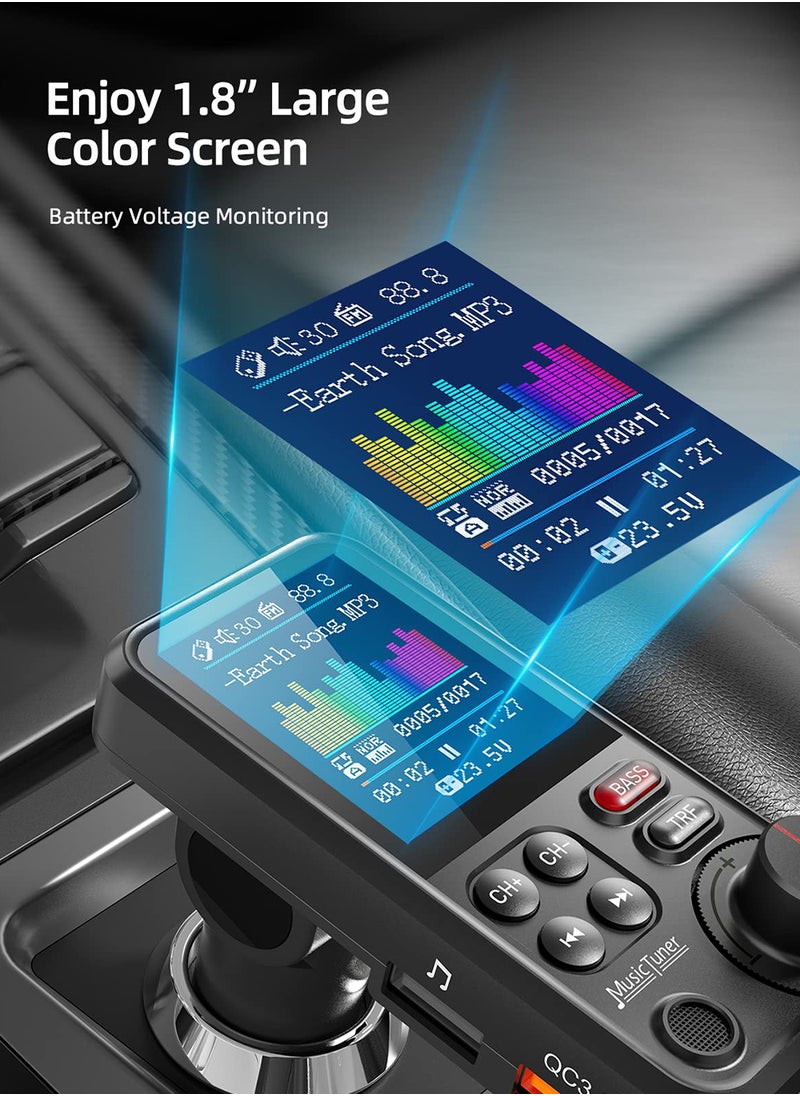 Car Bluetooth Adapter - Car Fast Charger - MP3 Music Player - Built-in Colored Lights - Wireless Radio Adapter- FM Transmitter - Car Kit - Car Accessories - Support USB Disk