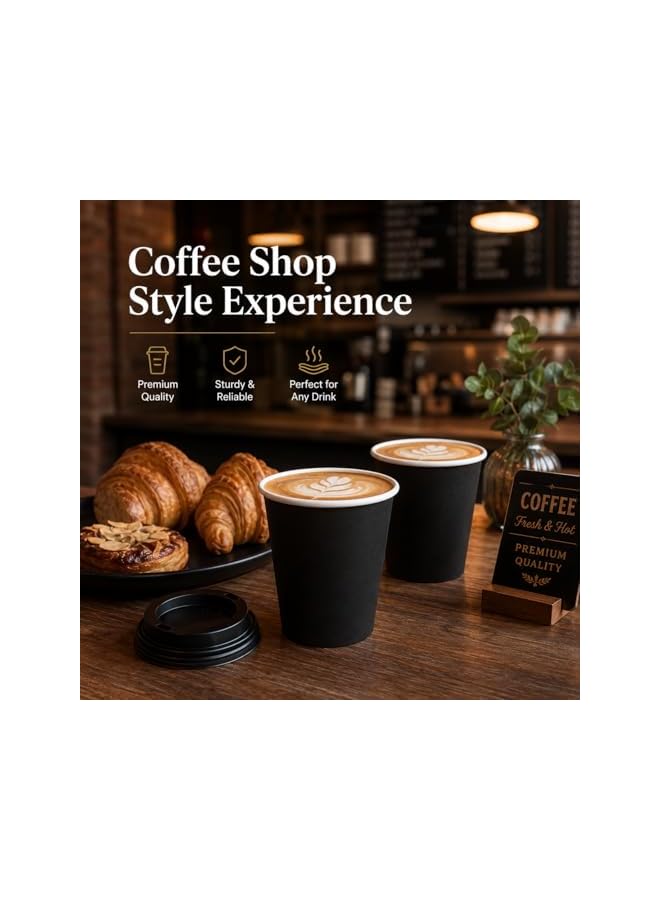 S-TOP Premium Paper Cups 8oz – Pack of 50 | Disposable Hot & Cold Drink Cups | Leak-Resistant, Food Grade, Recyclable & Eco-Friendly Paper Cups for Tea, Coffee, Juice & Parties (Black) - Image 4