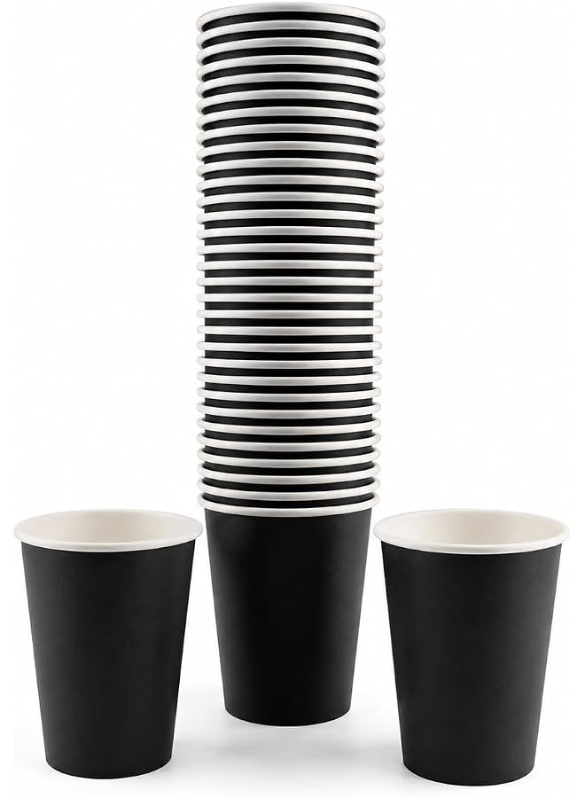 S-TOP Premium Paper Cups 8oz – Pack of 50 | Disposable Hot & Cold Drink Cups | Leak-Resistant, Food Grade, Recyclable & Eco-Friendly Paper Cups for Tea, Coffee, Juice & Parties (Black) - Image 1