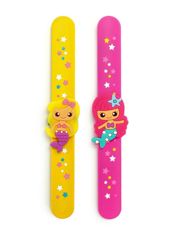 El Regalo - El Regalo 2 PCs Mermaid Snap Silicon Slap Wristband for Girls & Boys- Kids Party Favors, Mermaid and Stars Slap Bands for Kids Girls Boys (Yellow & Dark Pink) - Image 1
