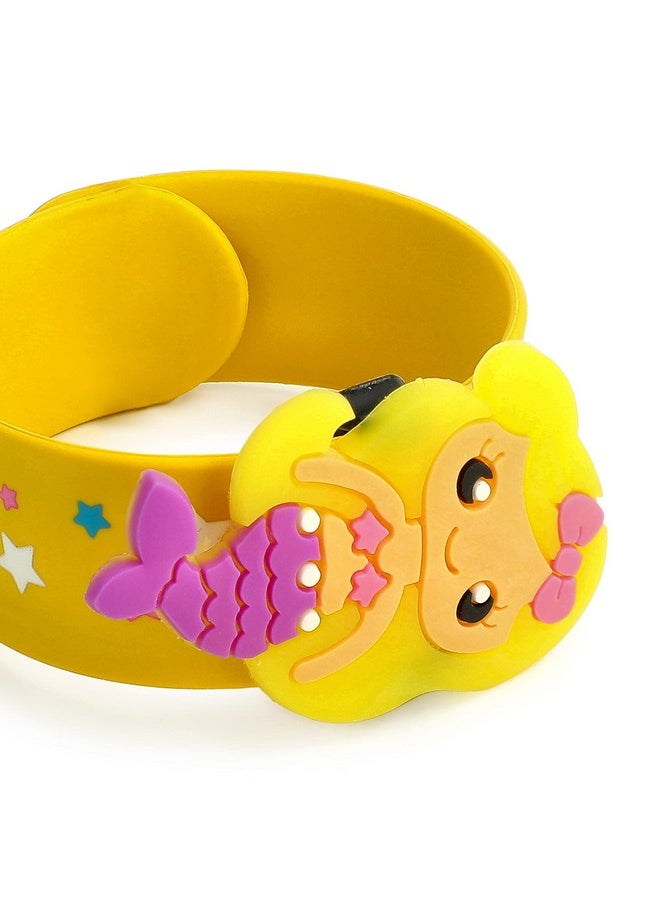 El Regalo - El Regalo 2 PCs Mermaid Snap Silicon Slap Wristband for Girls & Boys- Kids Party Favors, Mermaid and Stars Slap Bands for Kids Girls Boys (Yellow & Dark Pink) - Image 1