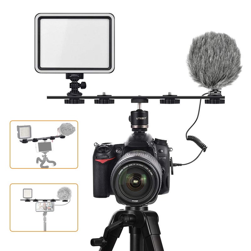 UTEBIT 11 inch Flash Bracket, Long Dual Camera Mount Flash Bracket Extension Bar with 1/4â€œ Hot Shoe, Straight Flash Brackets 1/4- 3/8 Thread Hole Tripod Mount for Camera/LED Light/Microphone - Image 3