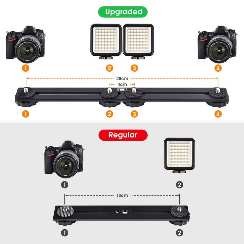 UTEBIT 11 inch Flash Bracket, Long Dual Camera Mount Flash Bracket Extension Bar with 1/4â€œ Hot Shoe, Straight Flash Brackets 1/4- 3/8 Thread Hole Tripod Mount for Camera/LED Light/Microphone - Image 4