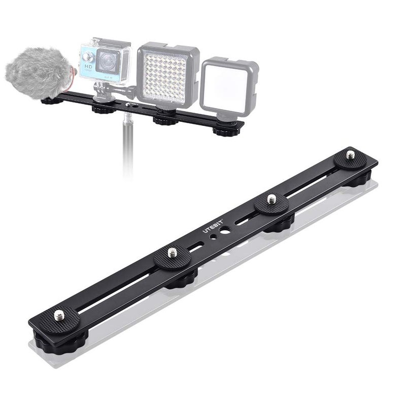UTEBIT 11 inch Flash Bracket, Long Dual Camera Mount Flash Bracket Extension Bar with 1/4â€œ Hot Shoe, Straight Flash Brackets 1/4- 3/8 Thread Hole Tripod Mount for Camera/LED Light/Microphone - Image 1