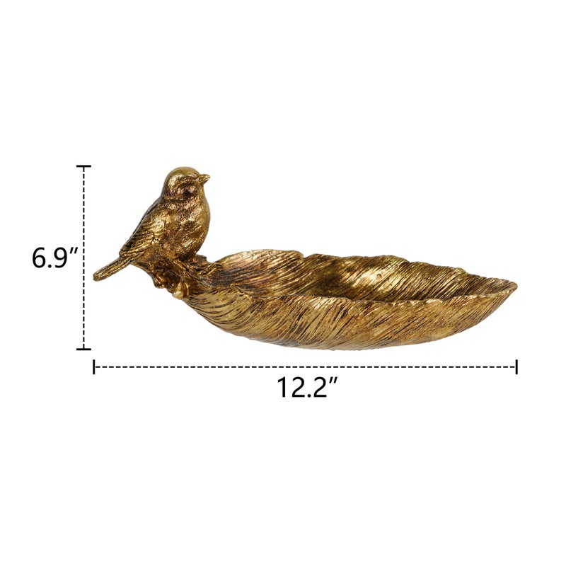 SOFFEE DESIGN Resin Jewelry Tray, Gold Leaf-shaped with Standing Bird, Ring Dish, Decorative Organizer for Entrance Vanity Dresser Bathroom, Bridal Gift Idea - Image 5