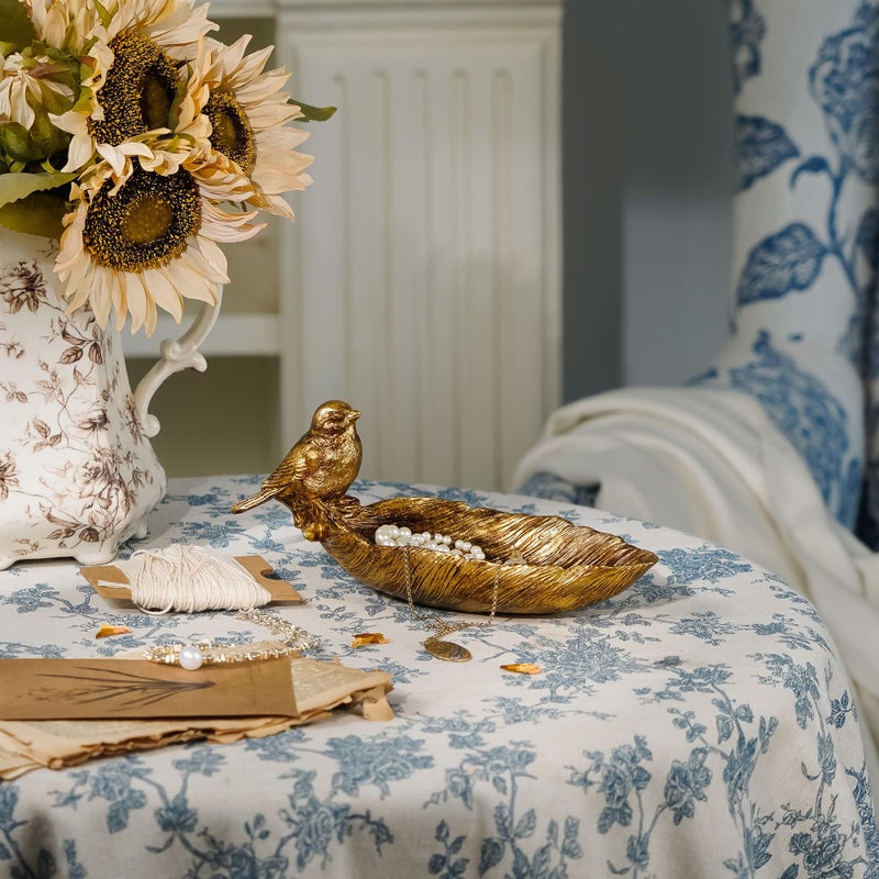 SOFFEE DESIGN Resin Jewelry Tray, Gold Leaf-shaped with Standing Bird, Ring Dish, Decorative Organizer for Entrance Vanity Dresser Bathroom, Bridal Gift Idea - Image 4