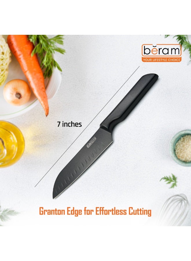 BERAM 7 Inch Santoku Knife Titanium Black Coated 3CR13Stainless Steel Blade with SS430 Handle Granton Edge for Smooth Chopping Slicing Modern  Durable Kitchen Essential - Image 2