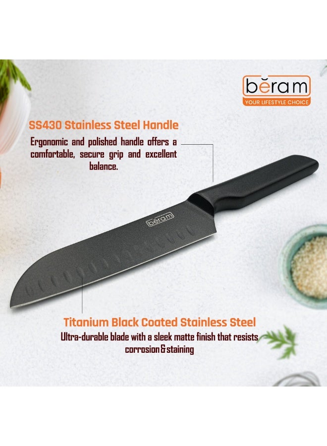 BERAM 7 Inch Santoku Knife Titanium Black Coated 3CR13Stainless Steel Blade with SS430 Handle Granton Edge for Smooth Chopping Slicing Modern  Durable Kitchen Essential - Image 3